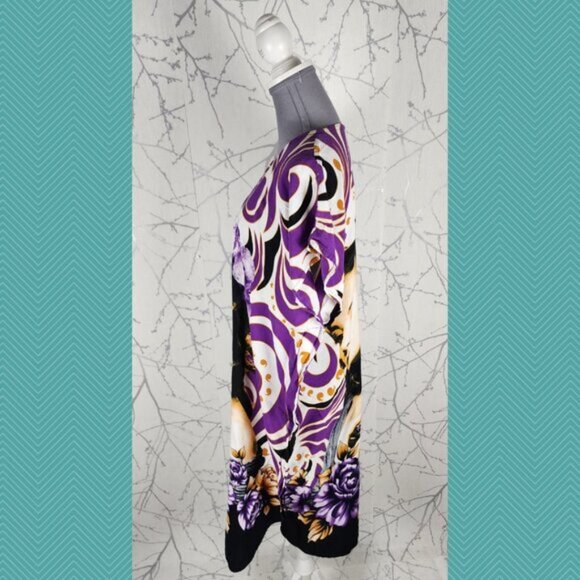 Batik Sumi Purple Artsy Swirl Print Kaftan Dress Beach Vacation - Picture 2 of 4